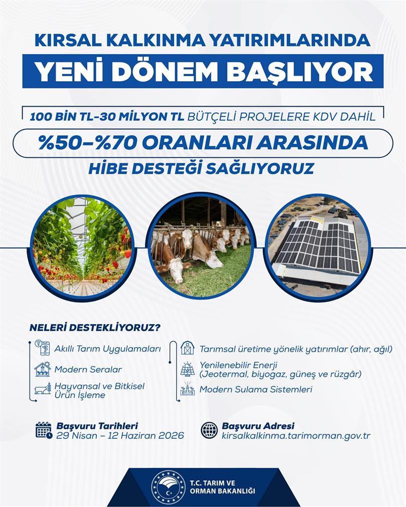 Kırsal Kalkınma Yatırım Programı ve Tasarruflu Tarımsal Sulama Sistemleri Hibe Destek Başvuruları Başladı!